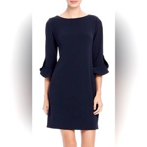 NWT KARL LAGERFELD PARIS ECLIPSE BLUE DRESS RUFFLE BELL SLEEVE DETAILS SIZE 4